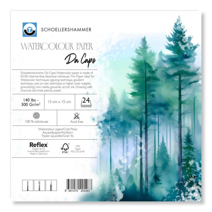 Schoellershammer Da Capo Cold Press Watercolor Notebook 300 gr 15x15 cm 24 Sheets - 1