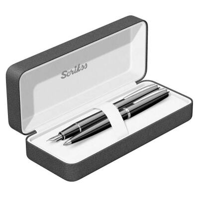 Scrikss 33 Fountain Pen and Ballpoint Pen Set in Black Luxury Box - 1