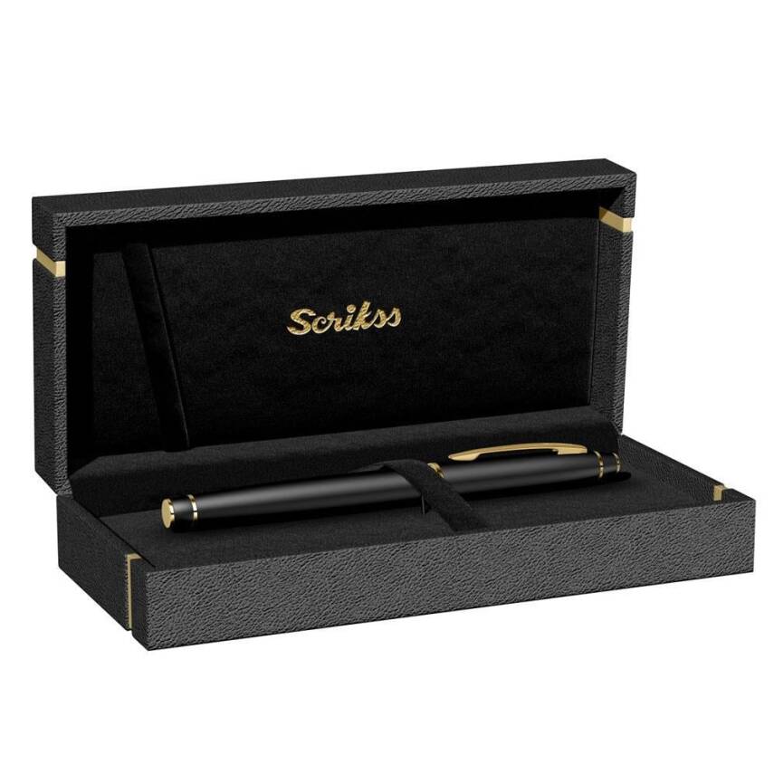 Scrikss 35 Fountain Pen Matte Black Gold Luxury Box - 4
