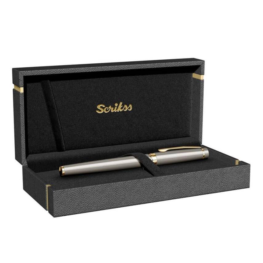 Scrikss 38 Fountain Pen in Satin Gold Luxury Box - 2
