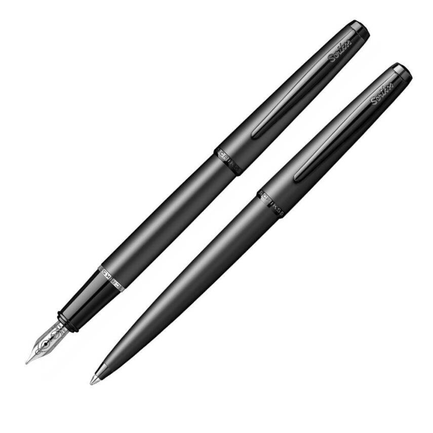 Scrikss 78MB Metropolis Fountain Pen - Ballpoint Pen Set Matte Black Luxury Box - 1