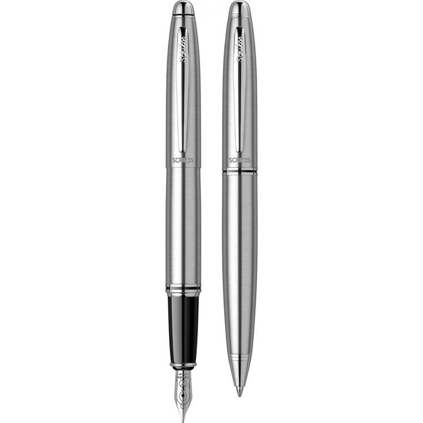 Scrikss 88 Fountain Pen Ballpoint Pen Set Chrome Luxury Box - 2