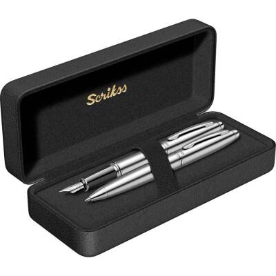 Scrikss 88 Fountain Pen Ballpoint Pen Set Chrome Luxury Box - 3