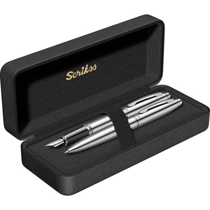 Scrikss 88 Fountain Pen Ballpoint Pen Set Chrome Luxury Box - 3