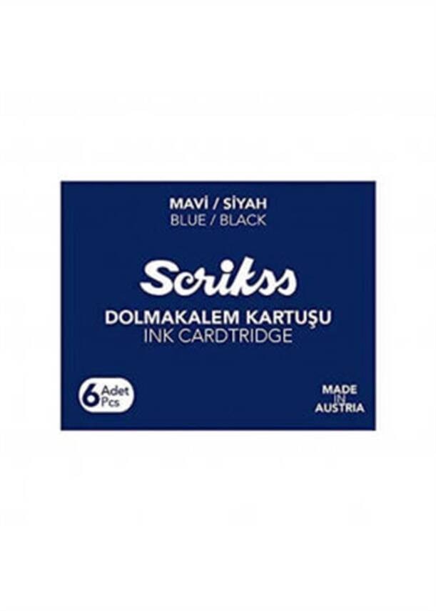 Scrikss Dolma Kalem Mürekkebi 6'Li Kartuş Mavi-Siyah - 1