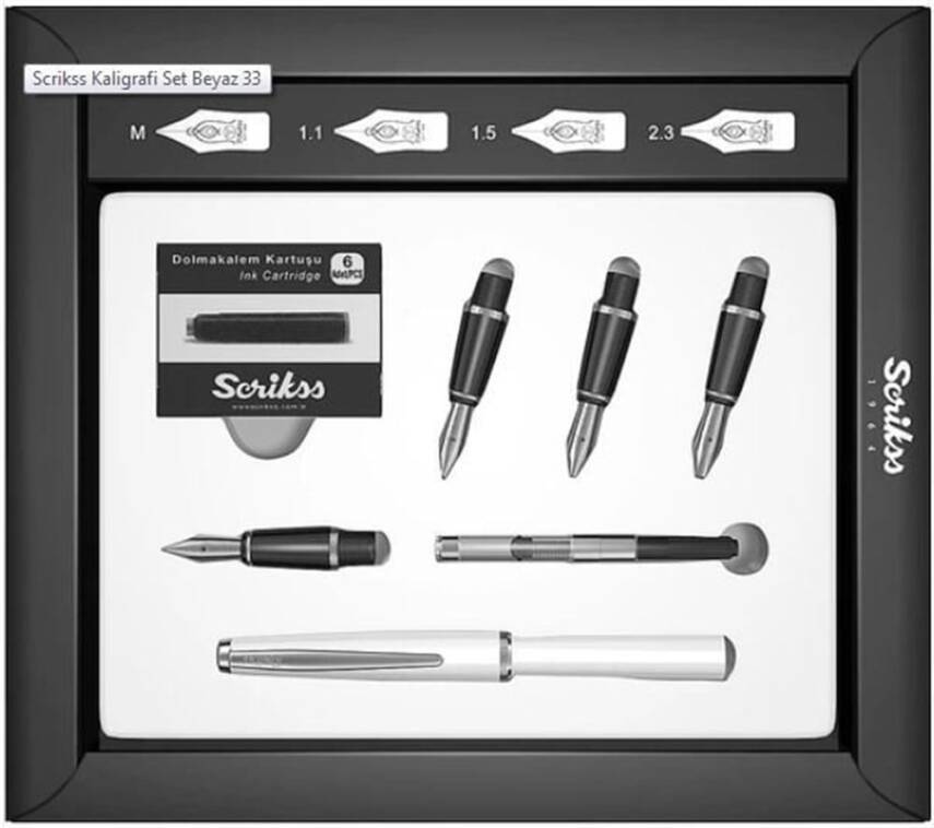 Scrikss Dolma Kalem Seti Beyaz 0,5 mm - 1 mm - 1,5 mm - 2 mm ( Hat İçin Özel Kesilmiş Uçlar) - 2