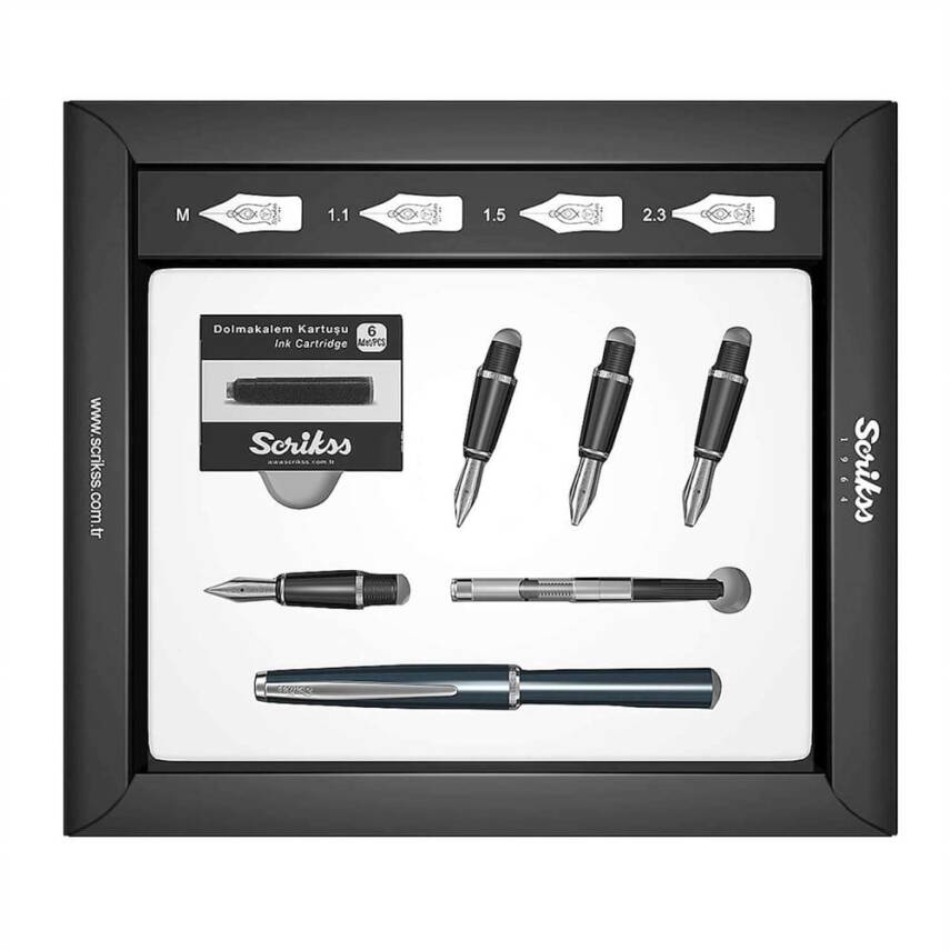 Scrikss Dolma Kalem Seti Lacivert 0,5 mm - 1 mm - 1,5 mm - 2 mm ( Hat İçin Özel Kesilmiş Uçlar) - 2