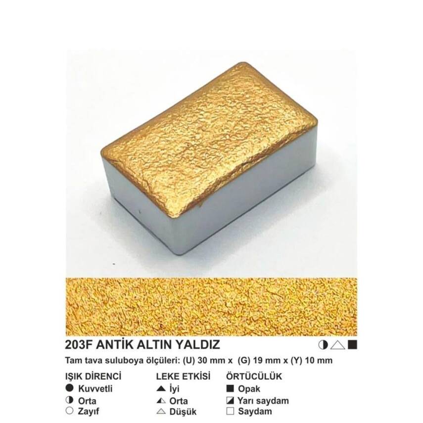 Şemse Art Gilding Watercolor 203 Antique Gold Gilding Full Pan - 2