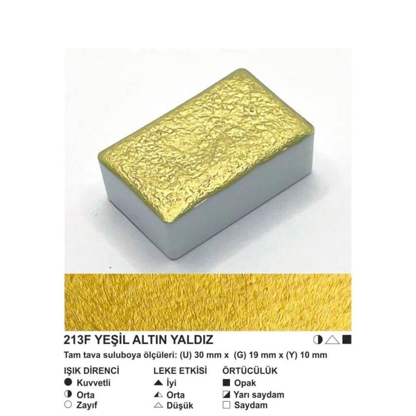 Şemse Art Yaldız Suluboya 213 Yeşil Altın Yaldız Tam Tablet - 2