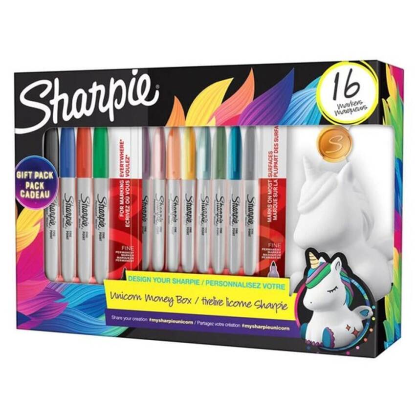 Sharpie Permanent Set Fine 16-Piece Unicorn with Piggy Bank Gift - 5