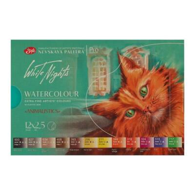 St. Petersburg White Nights Extra-Fine Full Pan Plastic Box Watercolor Set 2.5 ml 12 Animalistic Colors - 1