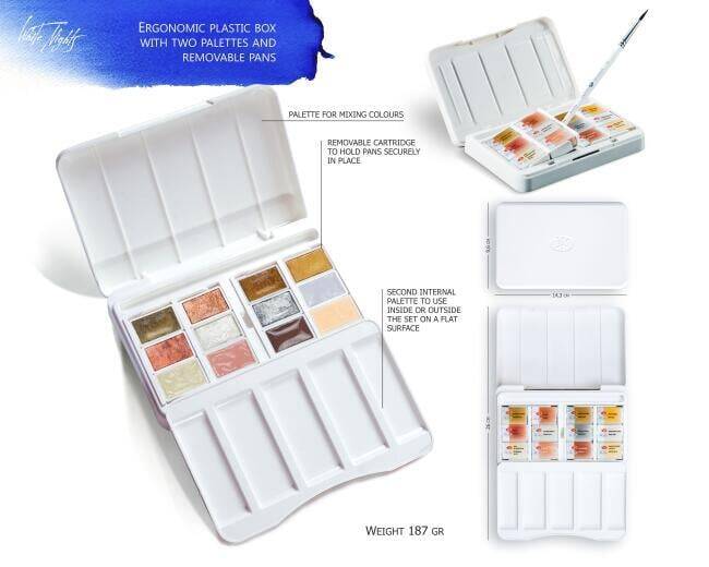 St. Petersburg White Nights Extra-Fine Full Pan Watercolor 2.5 ml Set of 12 Metallic and Pastel - 2