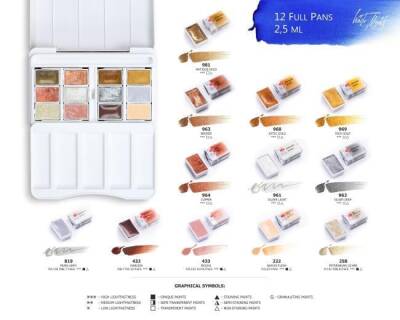 St. Petersburg White Nights Extra-Fine Full Pan Watercolor 2.5 ml Set of 12 Metallic and Pastel - 3
