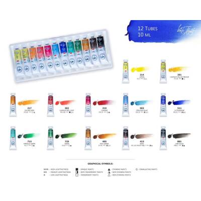 St. Petersburg White Nights Tube Watercolor Set 12 Colors Plastic Box - 2