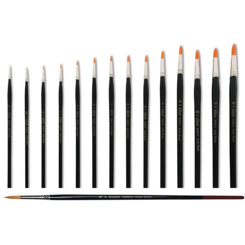 Südor 4410 Series Red Synthetic Round Tip Watercolor Brush No: 9 - 1