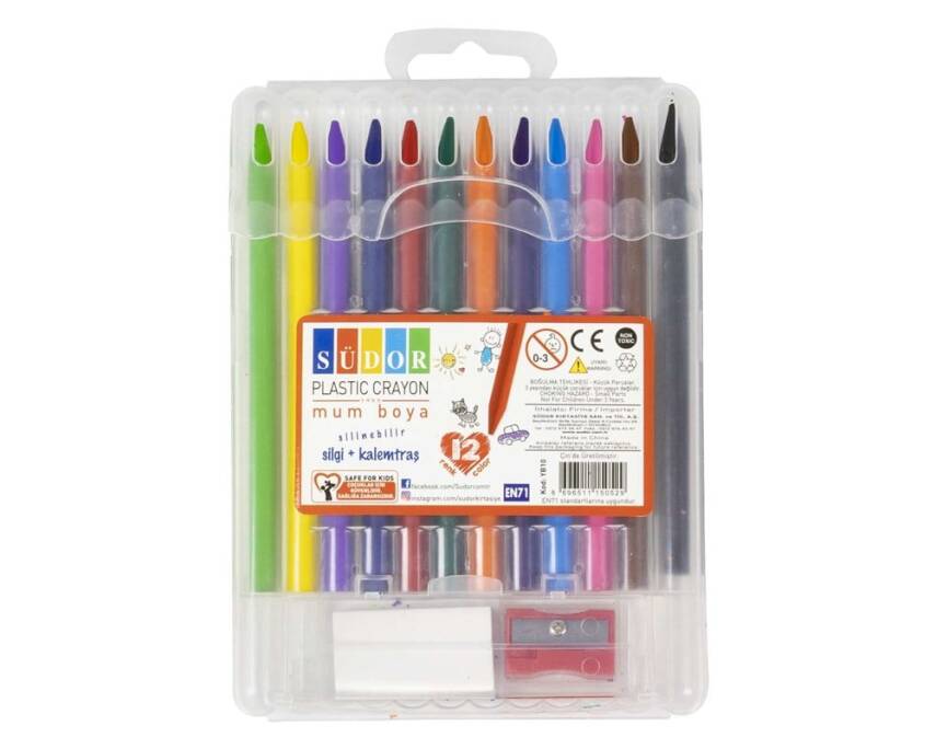 Südor Plastic Crayon Set of 12 (Pencil Sharpener + Eraser) - 1