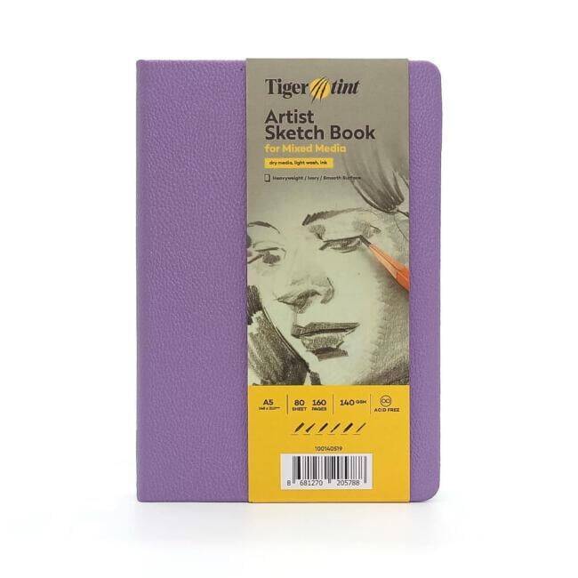 Tigertint Hard Cover Sketchbook 140 g A5 80 Sheets Lilac - 1