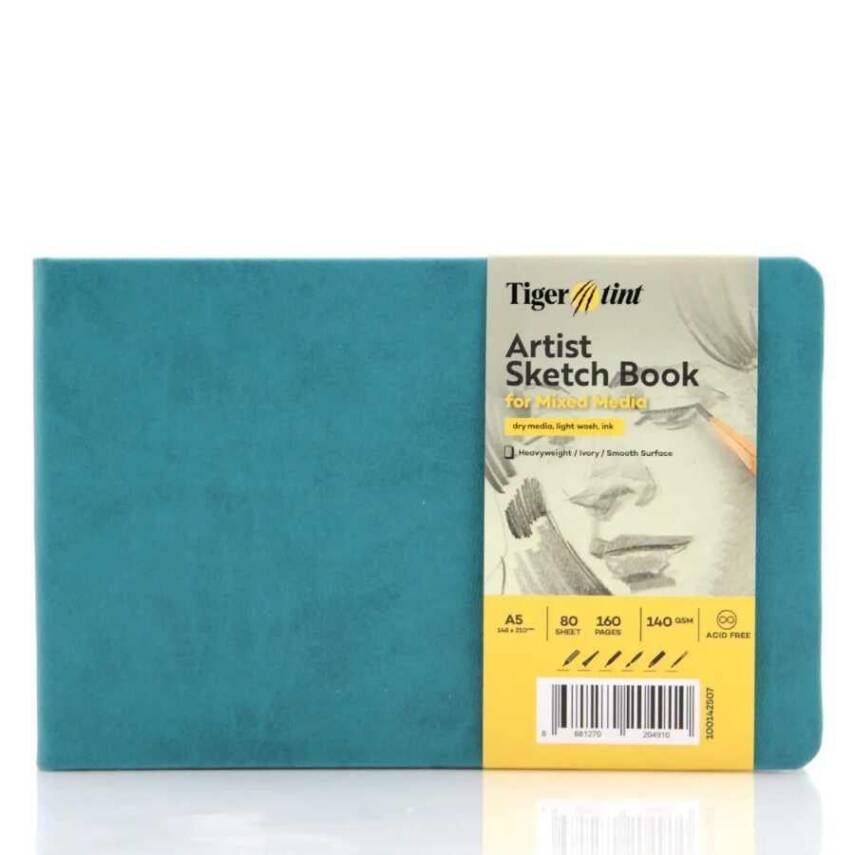 Tigertint Hard Cover Sketchbook 140 g Horizontal A5 80 Sheets Turquoise - 1