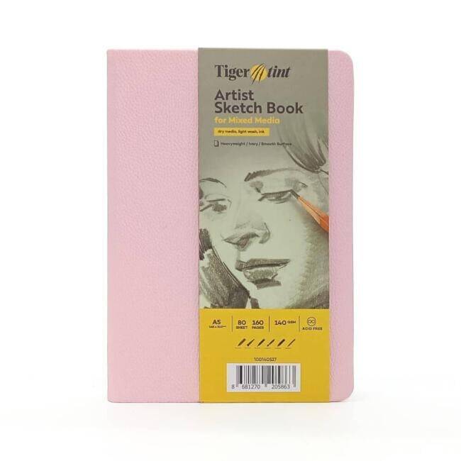 Tigertint Hard Cover Sketchbook 140g A5 80 Sheets Candy Pink - 1