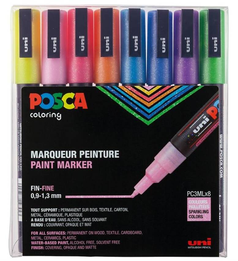 Uni Posca PC-3ML 0.9-1.3 mm 8 Pack Glitter - 3