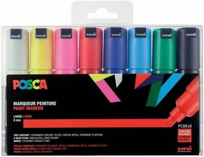 Uni Posca Pc-8K Acrylic Marker 8 mm Chisel Tip 7+1 Main Colors - 1
