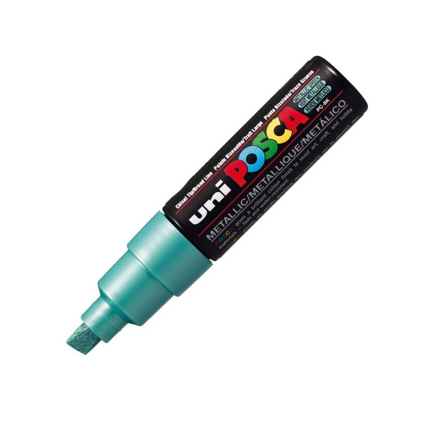 Uni Posca Pc-8K Acrylic Marker 8 mm Chisel Tip Metallic Green - 1