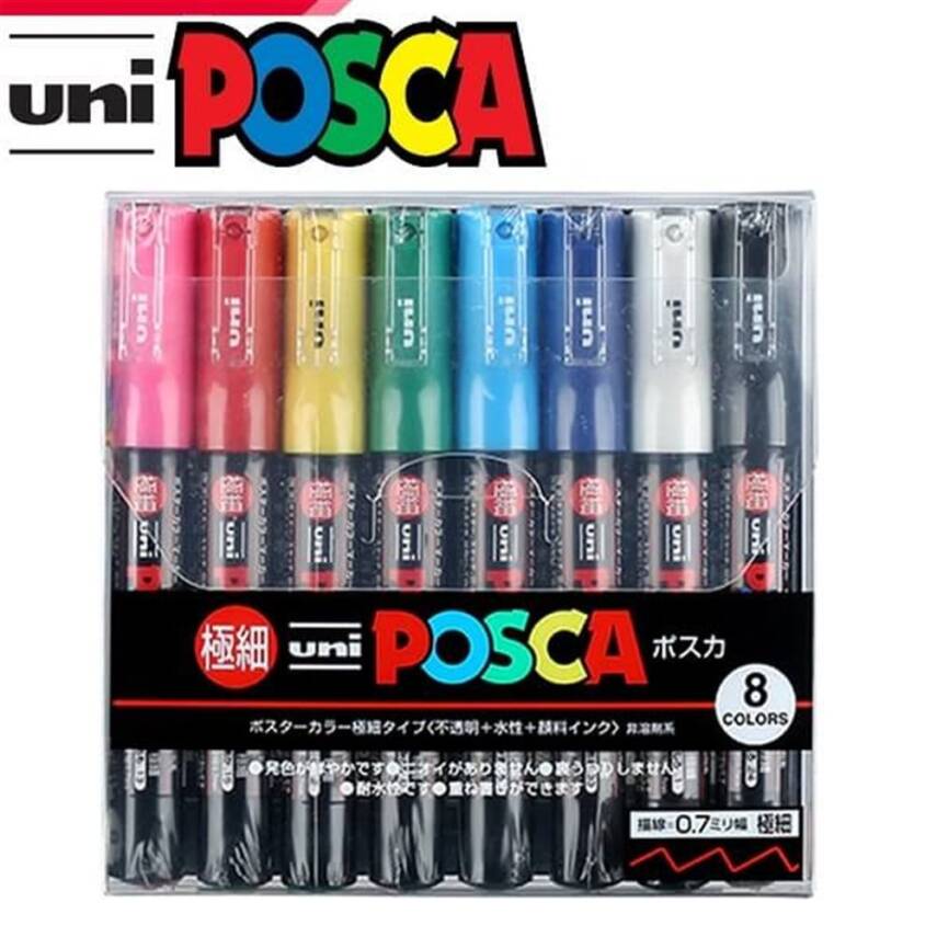Uni Posca Pc-8K Boyama Markörü 8 mm Kesik Uç 7+1 Florasan Renkler - 1
