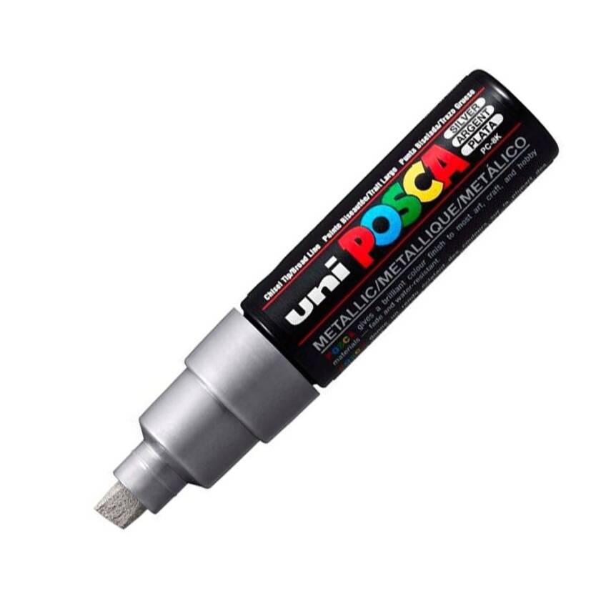 Uni Posca Pc-8K Boyama Markörü 8 mm Kesik Uç Gümüş - 1