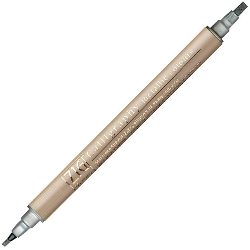 Zig Çift Uçlu Yaldızlı Davetiye ve Kaligrafi Kalemi 2 mm + 3.5 mm 102 Metallic Silver - 1