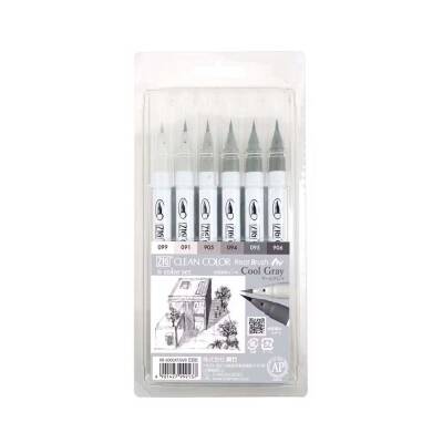 Zig Clean Color Real Brush Fırça Uçlu Marker Kalem 099 Cool Gray 6'lı Set