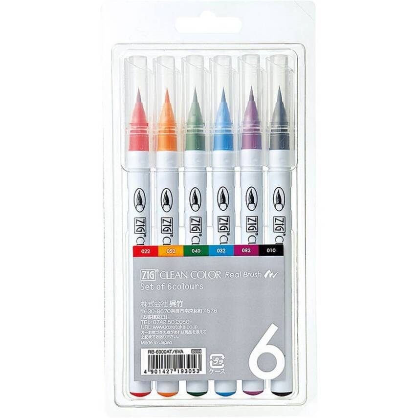 Zig Clean Color Real Brush Fırça Uçlu Marker Kalem 6 Renk Set - 1