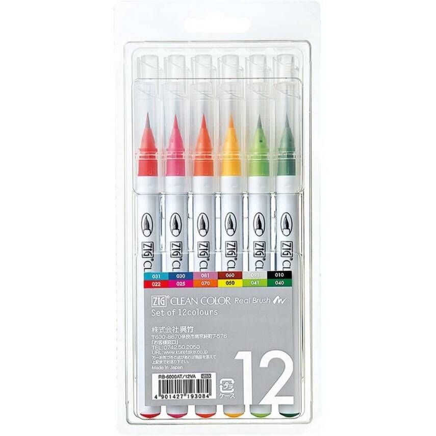 Zig Clean Color Real Brush Marker Pen 12 Color Set - 1