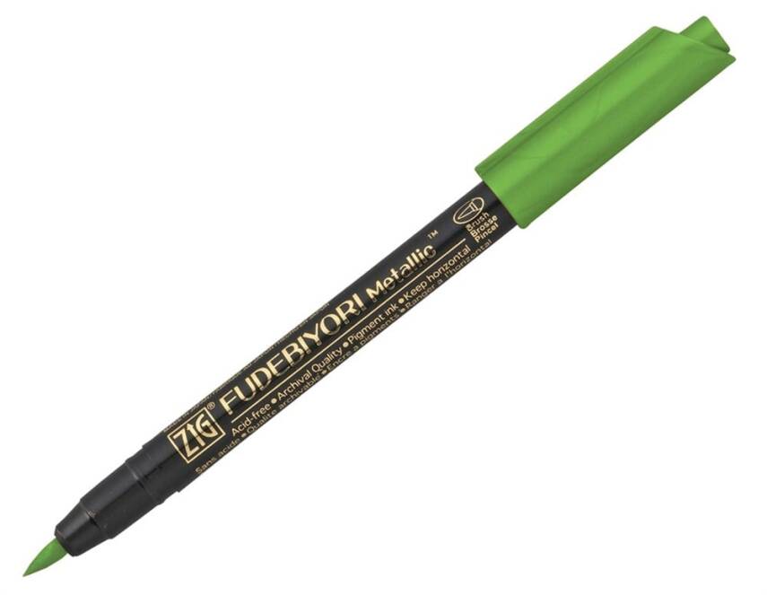 Zig Fudebiyori Metallic Brush Pen Gilded Brush Tip Marker Pen 128 LT Green - 1