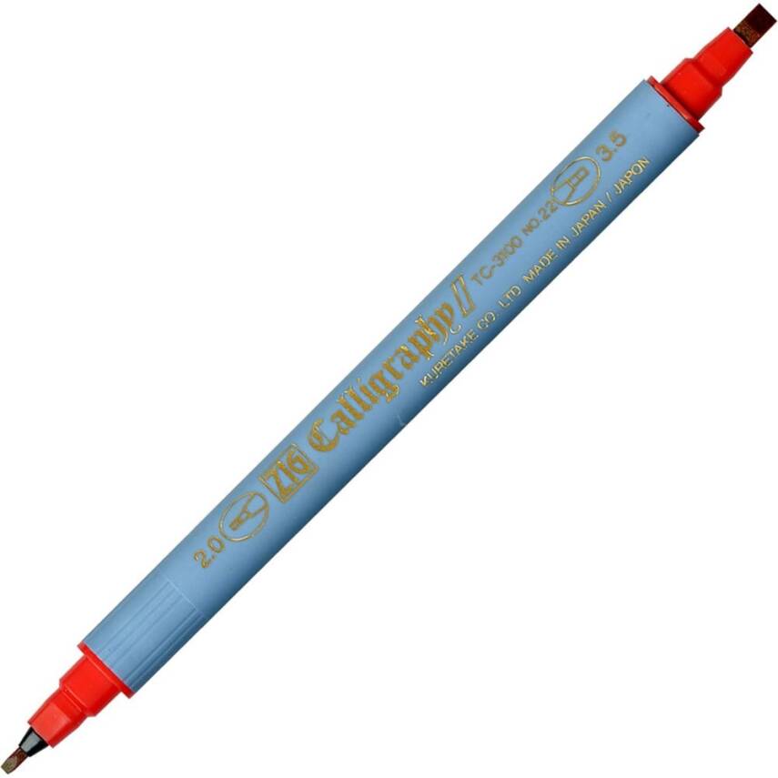 Zig Kaligrafi Kalemi Çift Uçlu 2 mm + 3.5 mm 022 Kırmızı - 1