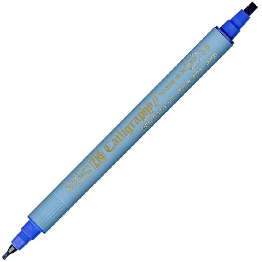 Zig Kaligrafi Kalemi Çift Uçlu 2 mm + 3.5 mm 030 Mavi - 1