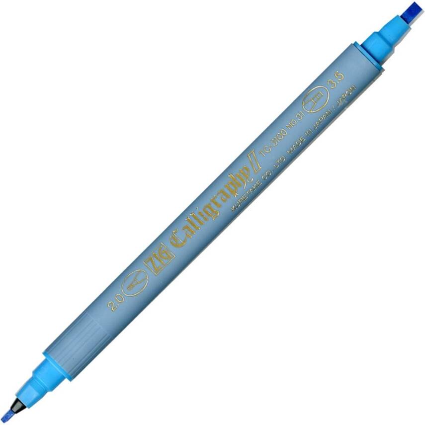 Zig Kaligrafi Kalemi Çift Uçlu 2 mm + 3.5 mm 031 Açık Mavi - 1