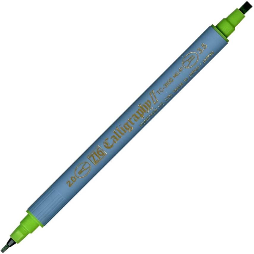 Zig Kaligrafi Kalemi Çift Uçlu 2 mm + 3.5 mm 041 Açık Yeşil - 1