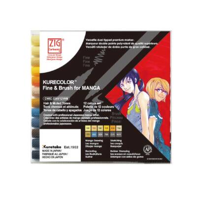 ZIG Kurecolor Mangaka Fine & Brush Set of 12 - 1