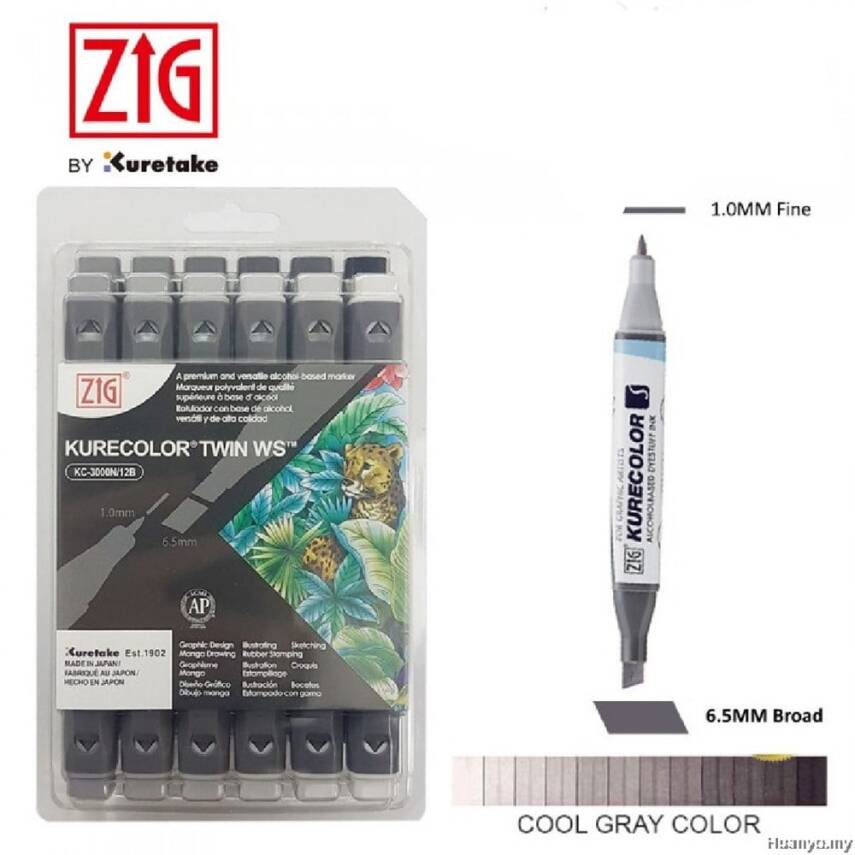 Zig Kurecolor Twin WS Soğuk Gri Tonlar 12'li Marker Set KC-3000N/12B8 - 1